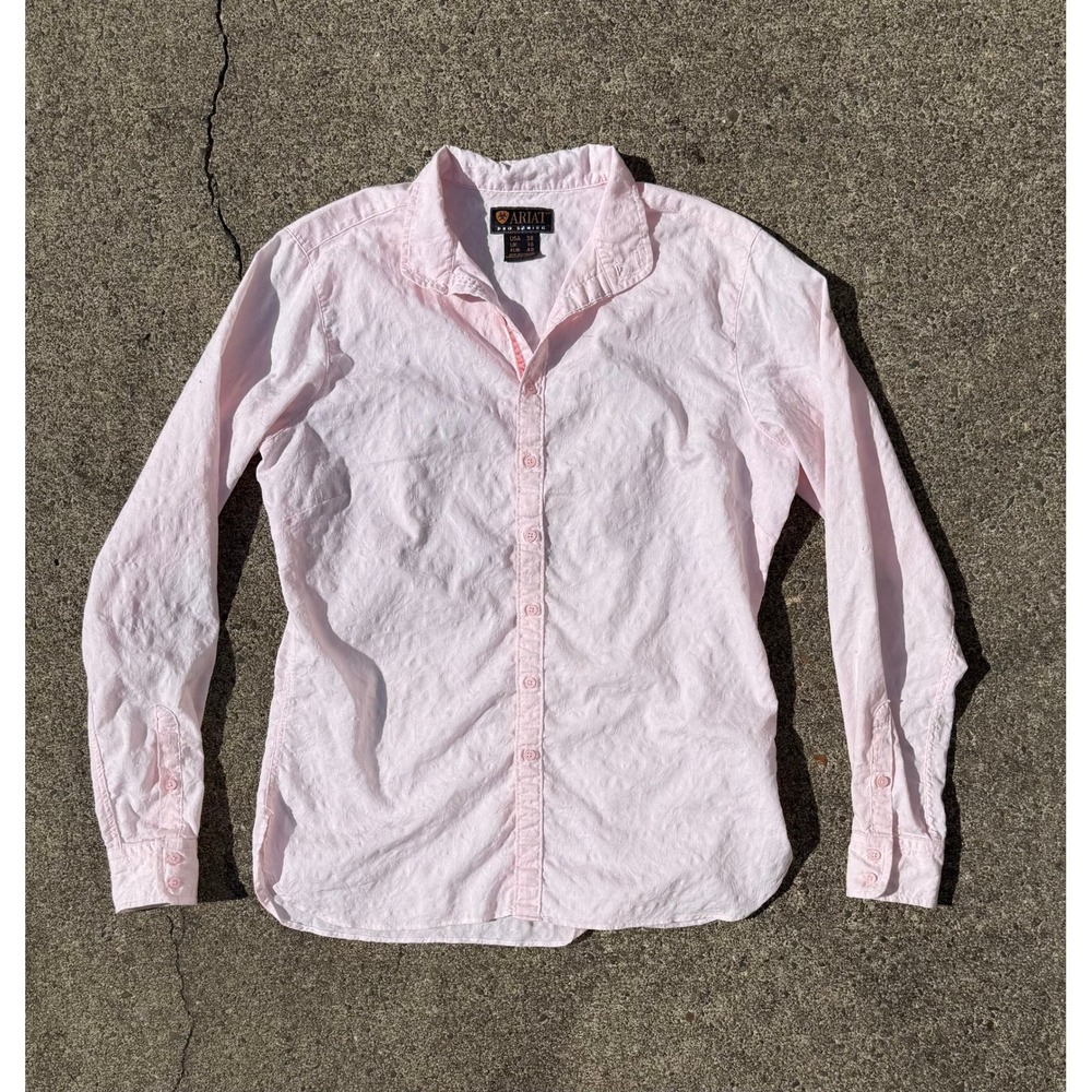 Ariat Pro Series 38 Button Down Western Preppy Cotton Jacquard Pink Shirt